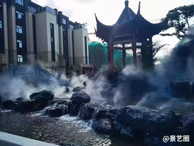 小区一角庭院假山凉亭流水景观第3张