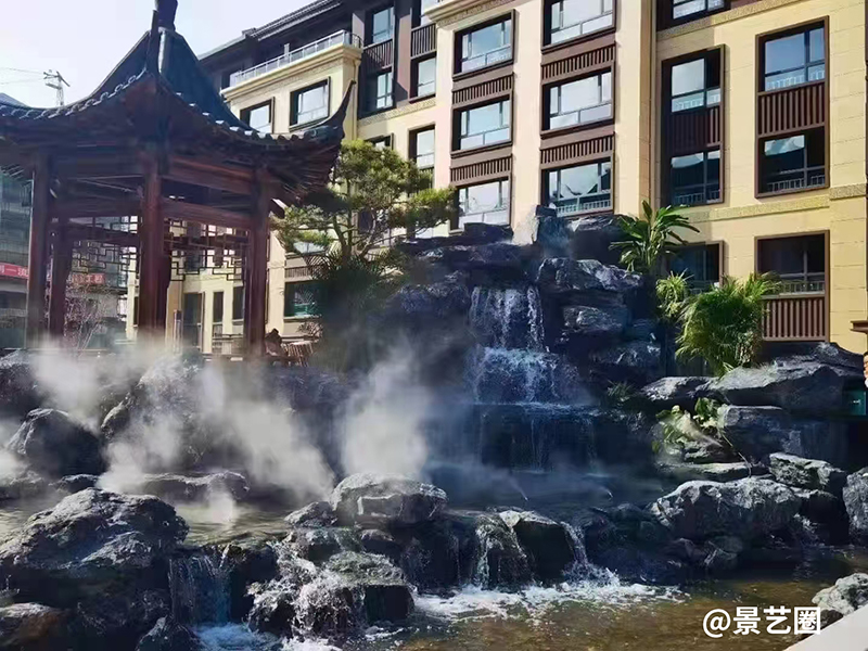 小区一角庭院假山凉亭流水景观第1张